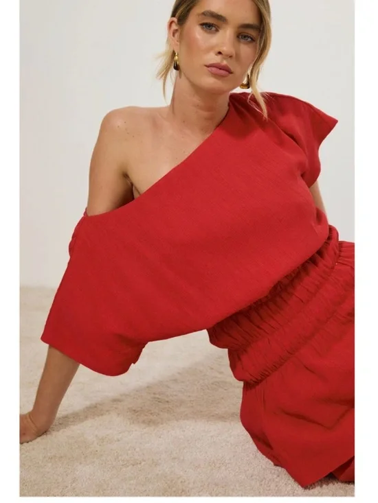 NWT MON RENN LOTUS TOP ROSE RED - Picture 2 of 5